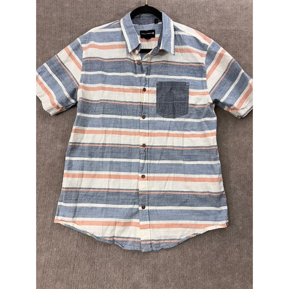 Ocean Current Mens Large Striped Shirt Short‎ Sleeve Button Down Casual